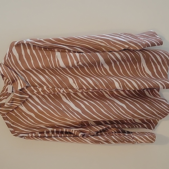 Satin Oversized Long Sleeved Brown Zebra Striped Print Shirt A New Day XXL - Picture 3 of 6